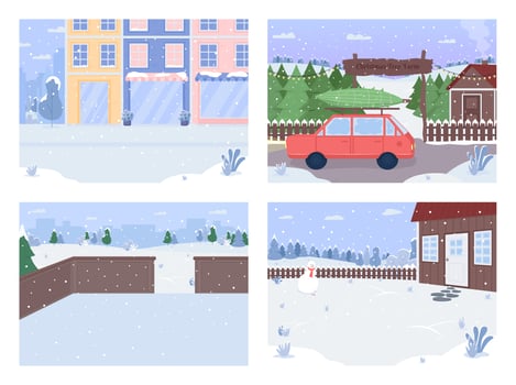 Winter city flat vector