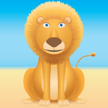 Cartoon lion sitting on blue background vector