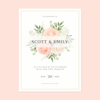 Blush Roses Bouquet Wedding Card Template vector