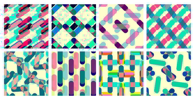 Collection of abstract bright geometric seamless patterns vector
