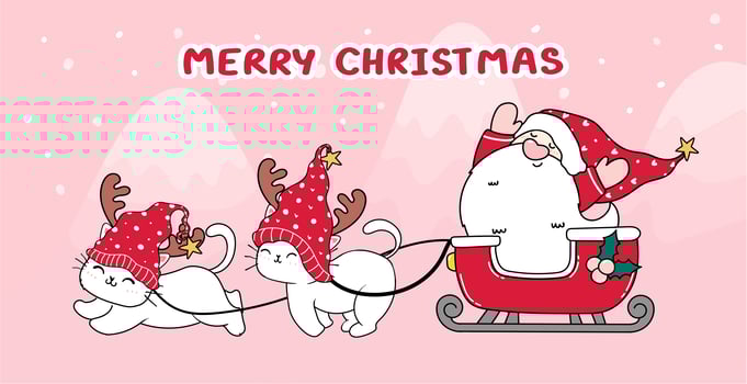 Cute cat and Santa in sleigh for Christmas vector