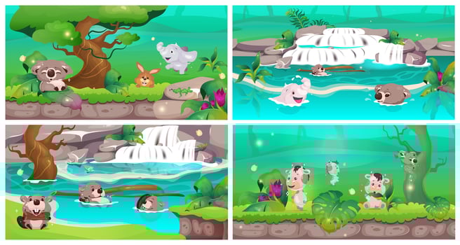 Jungle scene set vector