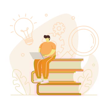 Man Sitting On Big Book With Laptop vector