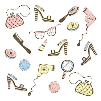 Set of women's accessories, cosmetics. vector