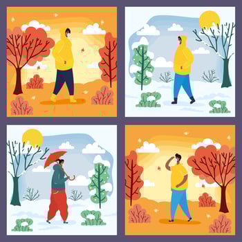 People outdoors in different season scenes vector