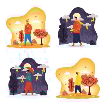 People outdoors in different season scenes vector
