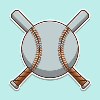 Cute baseball with crossed bats cartoon vector