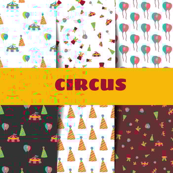 Circus pattern set in doodle style. vector