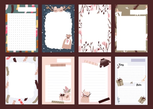 Christmas holiday sticker, journal, notes set vector