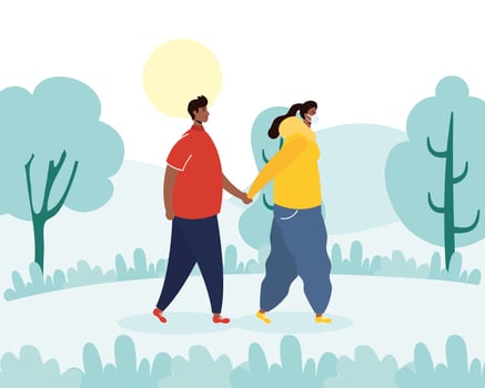 Young couple walking outdoors vector
