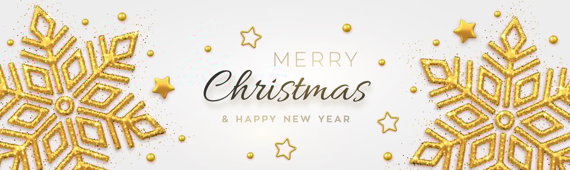 Christmas background with shining golden snowflakes vector