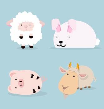 Cute baby animals including sheep, rabbit, pig, and goat vector