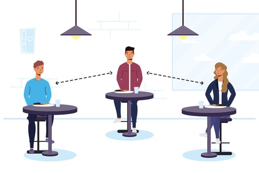 People eating in a restaurant with social distance vector