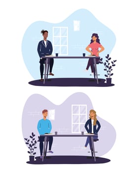 People eating in a restaurant with social distance vector