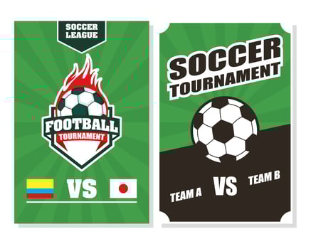 Football soccer sports tournament poster set with ball vector