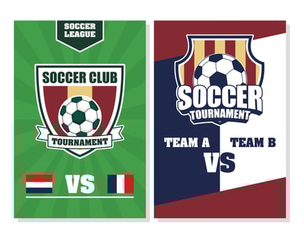Football soccer sports tournament poster set with ball vector