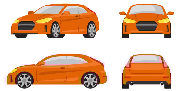 Hatchback car in different views vector