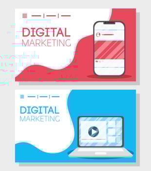 Digital marketing banner set with laptop and smartphone vector
