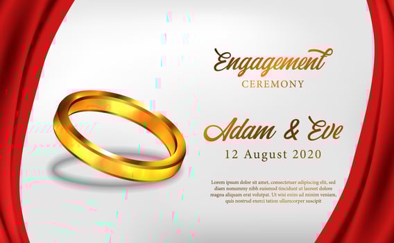 3D golden ring engagement ceremony propose wedding romantic vector