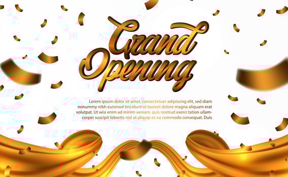 Grand Opening golden text with gold confetti vector