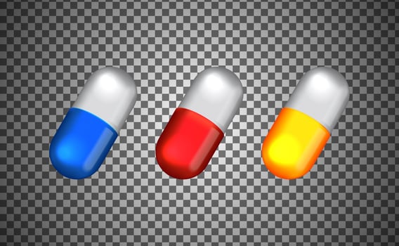 3D illustration capsule with blue, red, yellow color vector