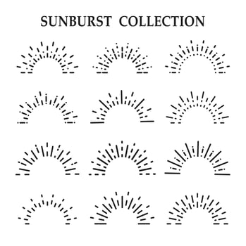 Collection of black line art sunbursts vector
