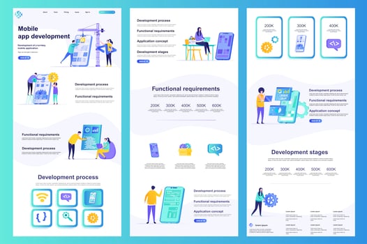 Mobile app development flat landing page. vector