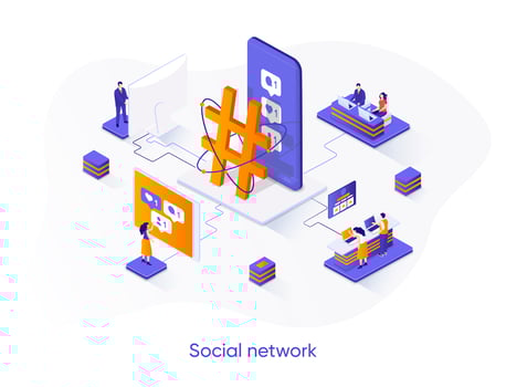 Social network isometric web banner. vector