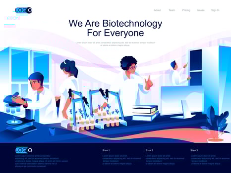 We are Biotechnology for everyone isometric landing page. vector