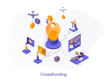 Crowdfunding isometric web banner. vector