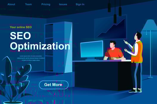 SEO optimization isometric landing page. vector
