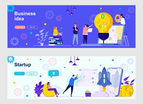 Startup launching landing pages with people vector
