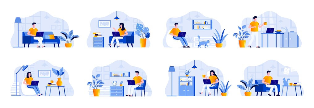 Freelance scenes bundle with people vector