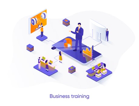 Business training isometric web banner. vector