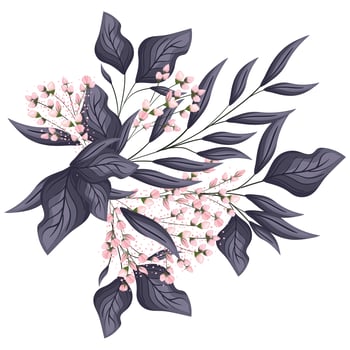 Pink buds flowers with leaves bouquet painting vector