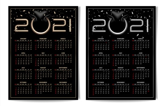 Black Calendar 2021 Set with Bull Nose Ring vector
