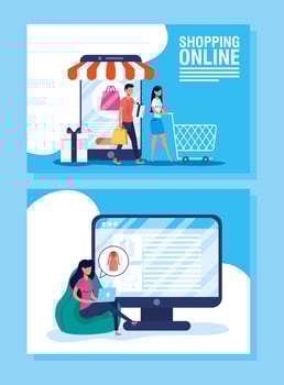 Online shopping and e-commerce banner set vector