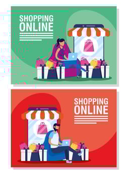 Online shopping and e-commerce banner set vector