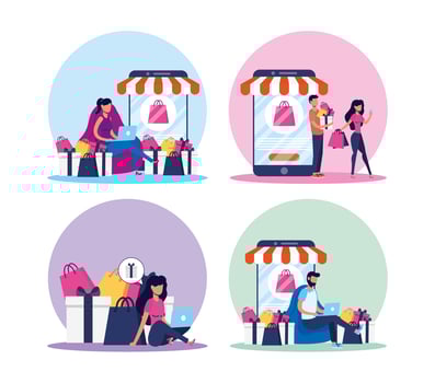 Online shopping and e-commerce icon set vector