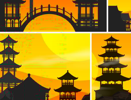 Chinese sunset set background vector