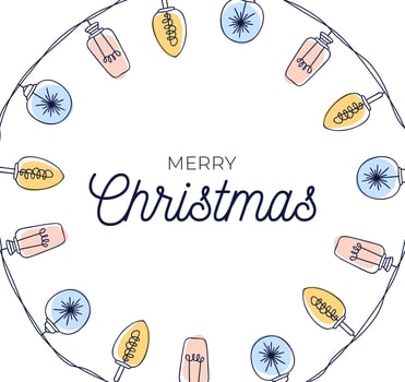 Hand drawn Christmas light bulbs circle frame vector