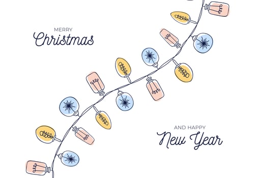Vintage Christmas card with hand drawn light bulb garlands vector