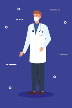 Male doctor character with face mask vector