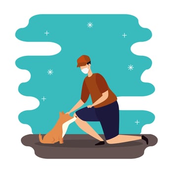young man with a face mask and a dog mascot vector