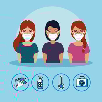 young people with face masks avatar characters vector