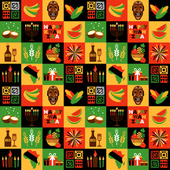Banner for Kwanzaa with traditional symbols vector