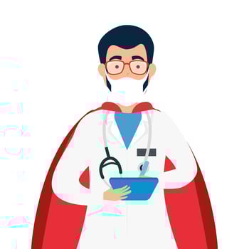 Male doctor wearing a face mask as a super hero vector