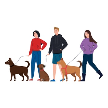 People walking the dog together vector