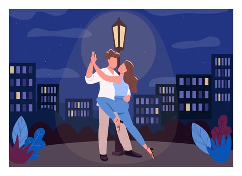 Romantic night flat color vector illustration
