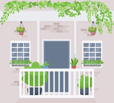 Windowsill urban garden flat color vector illustration